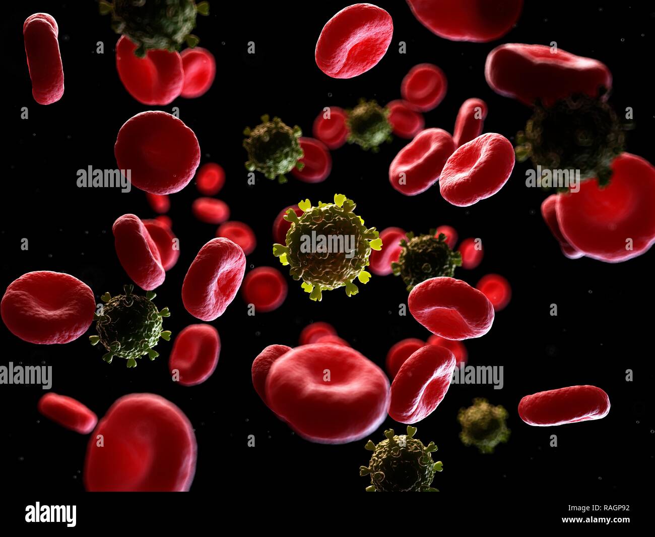 Illustration of HIV particles in human blood. Stock Photo