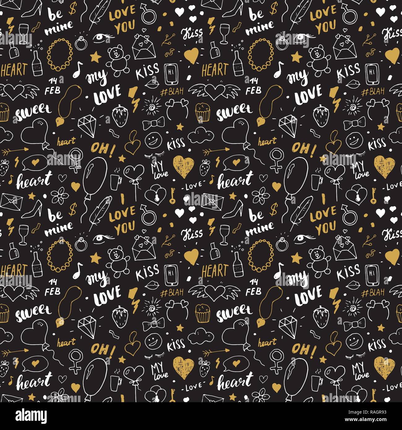 Love And Valentine Day Seamless Pattern Vector Illustration Hand