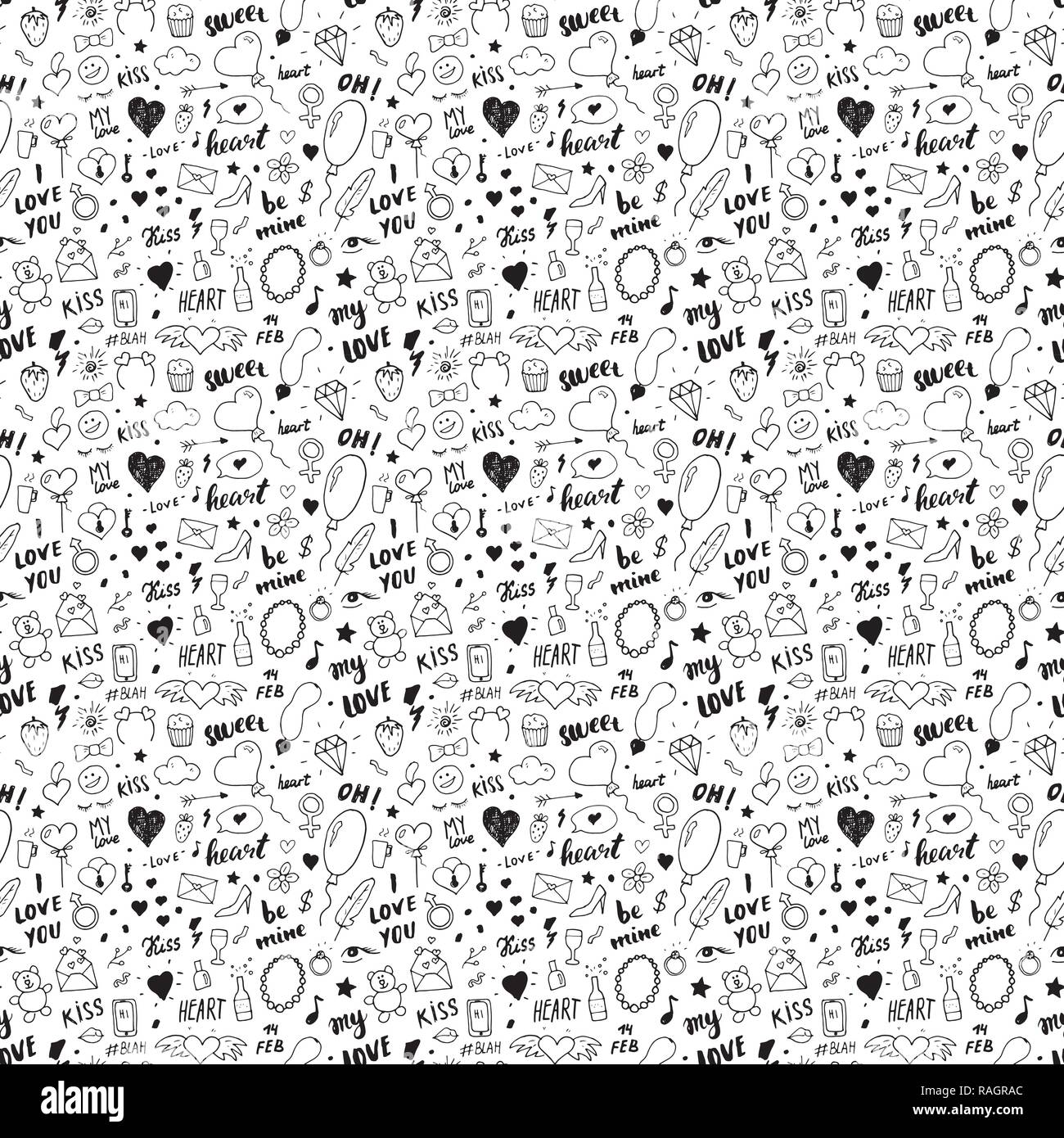 Love and Valentine Day seamless pattern vector illustration. Hand drawn ...