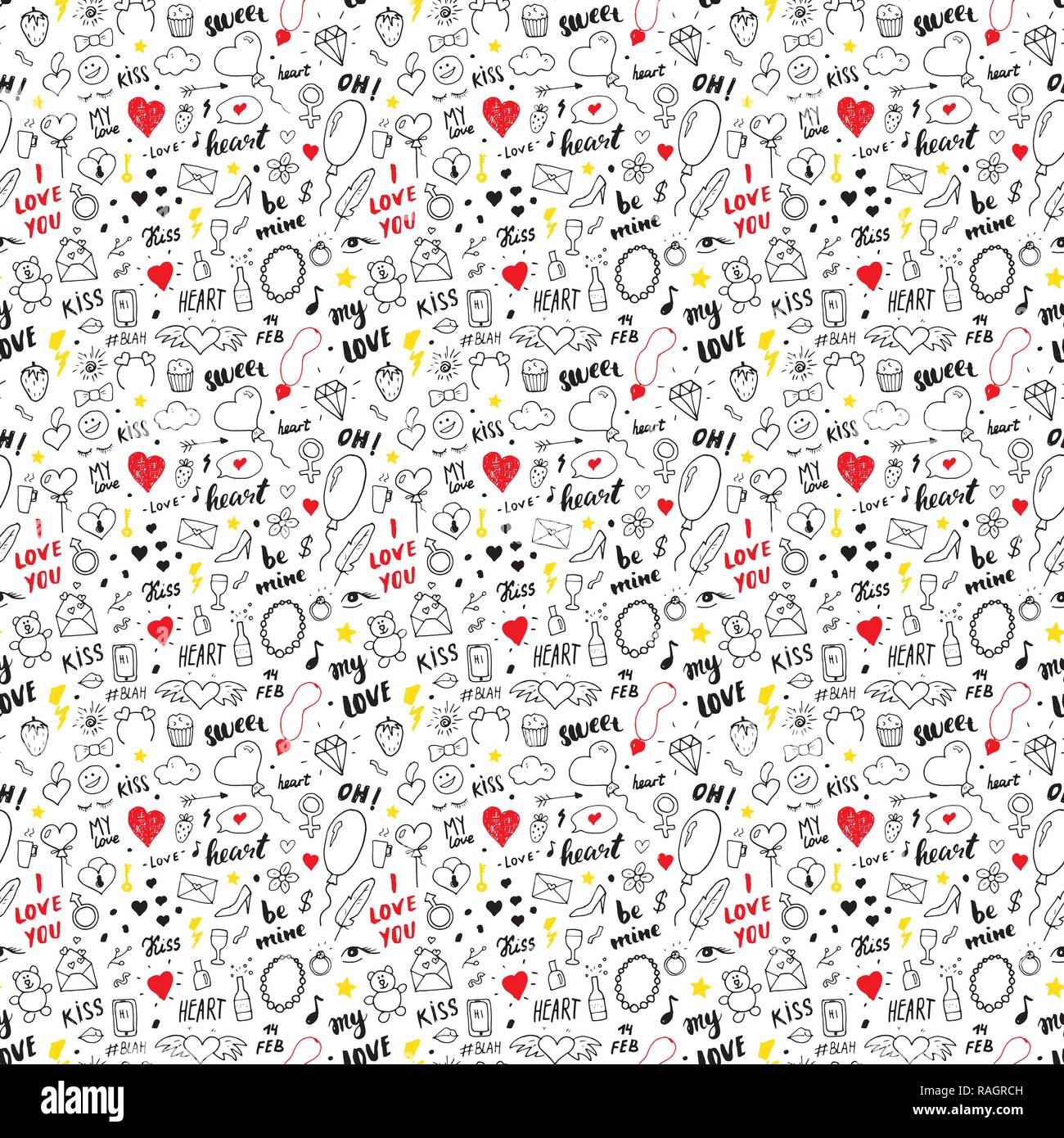 Love And Valentine Day Seamless Pattern Vector Illustration Hand