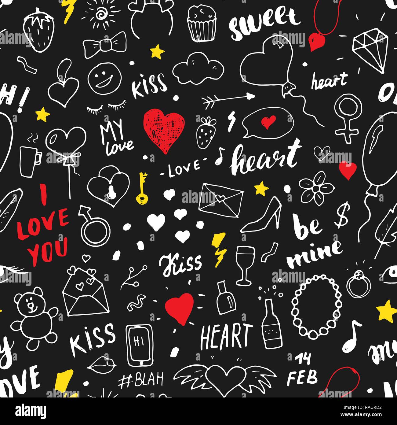 Love And Valentine Day Seamless Pattern Vector Illustration Hand