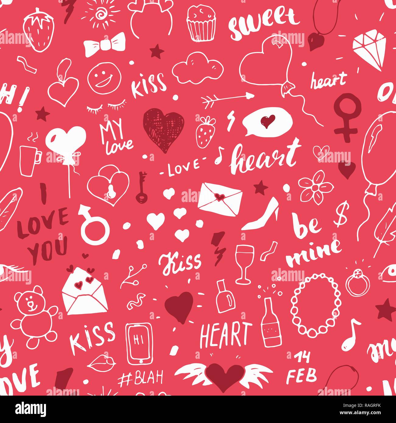 Love And Valentine Day Seamless Pattern Vector Illustration Hand