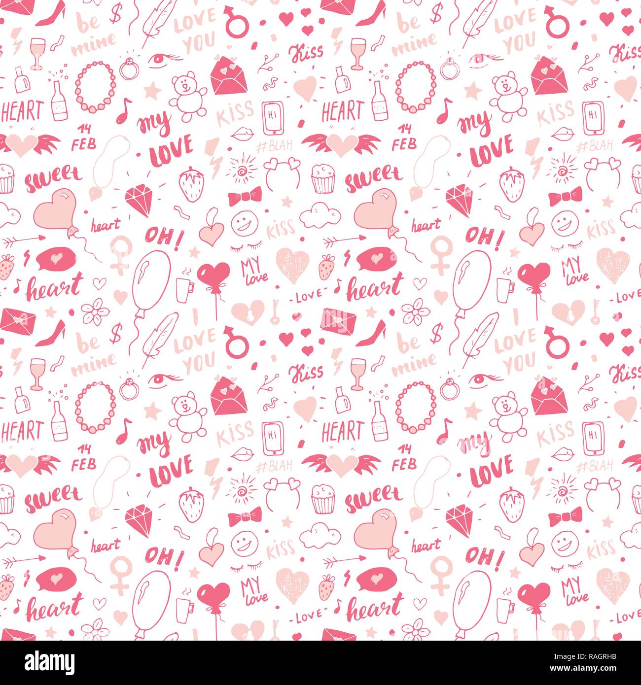Love and Valentine Day seamless pattern vector illustration. Hand drawn ...