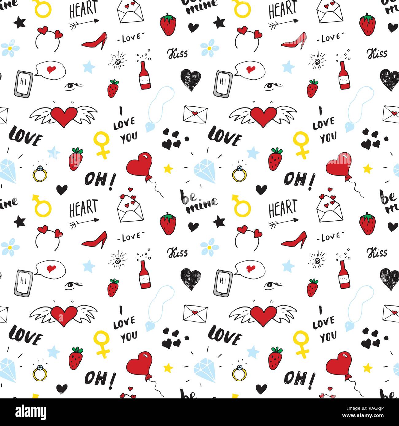 Love And Valentine Day Seamless Pattern Vector Illustration Hand