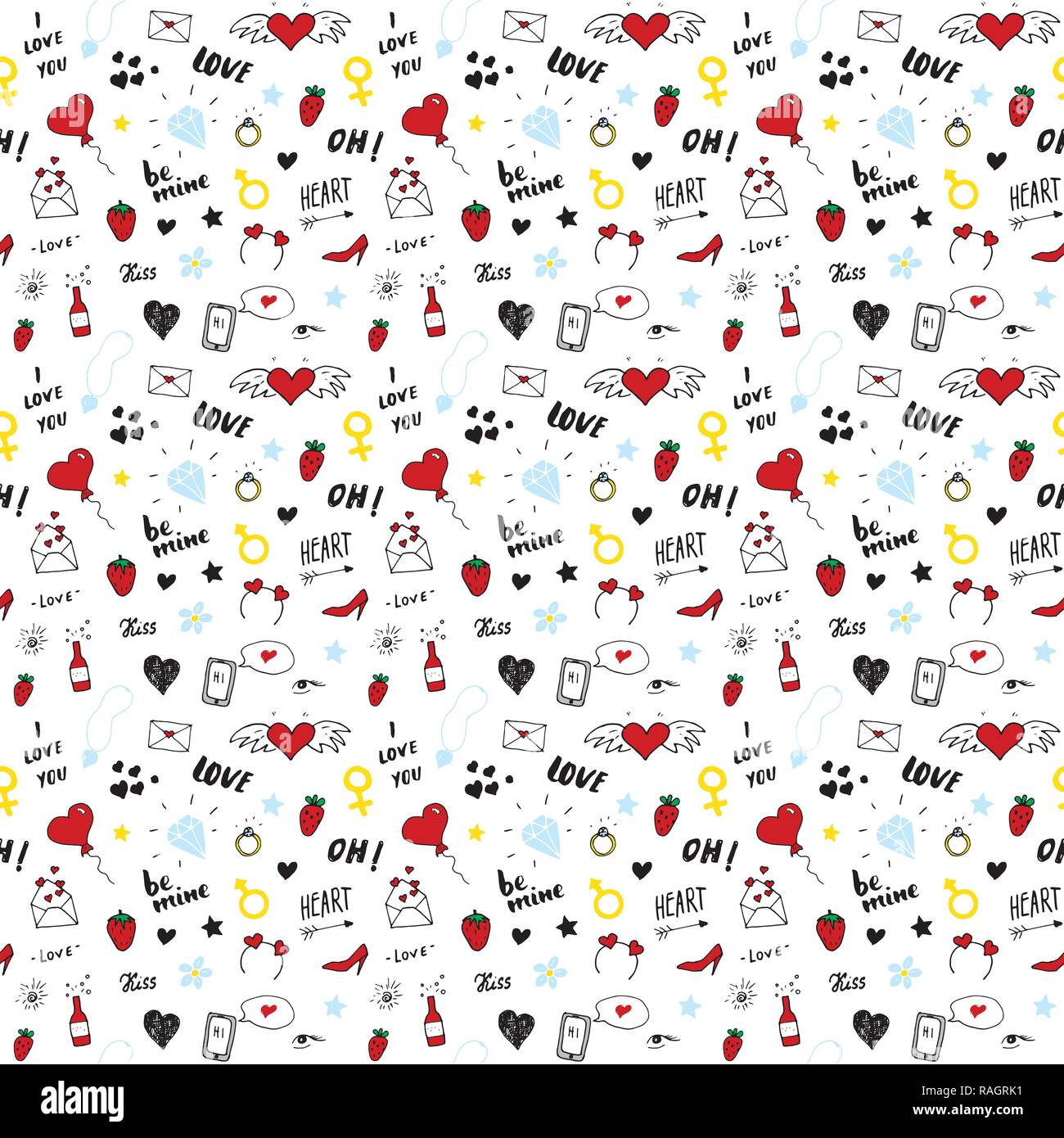 Love And Valentine Day Seamless Pattern Vector Illustration Hand
