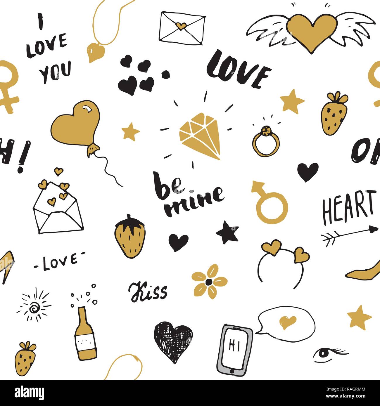 Love And Valentine Day Seamless Pattern Vector Illustration Hand