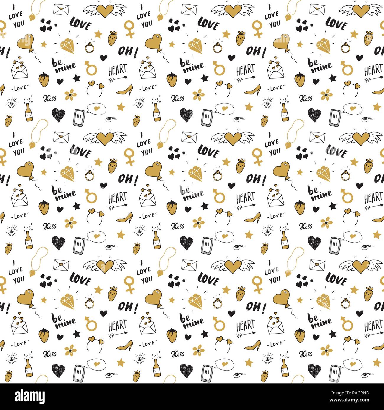 Love And Valentine Day Seamless Pattern Vector Illustration Hand