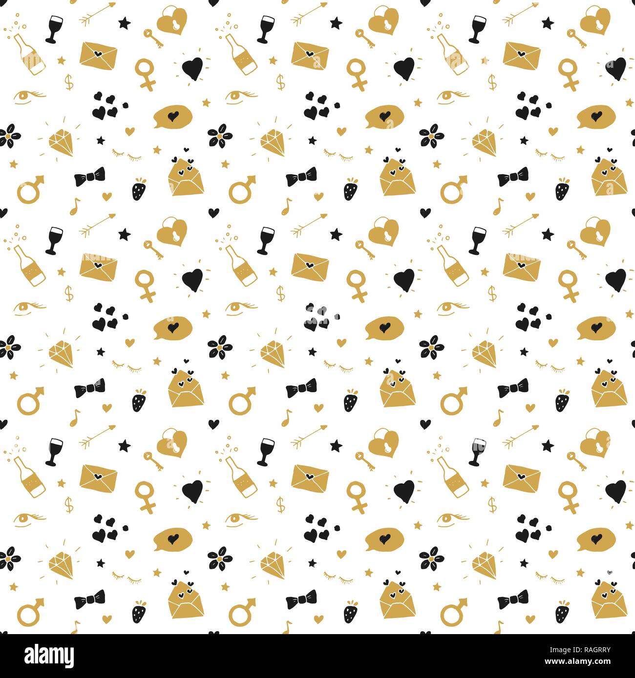 Love and Valentine Day seamless pattern vector illustration. Hand drawn ...