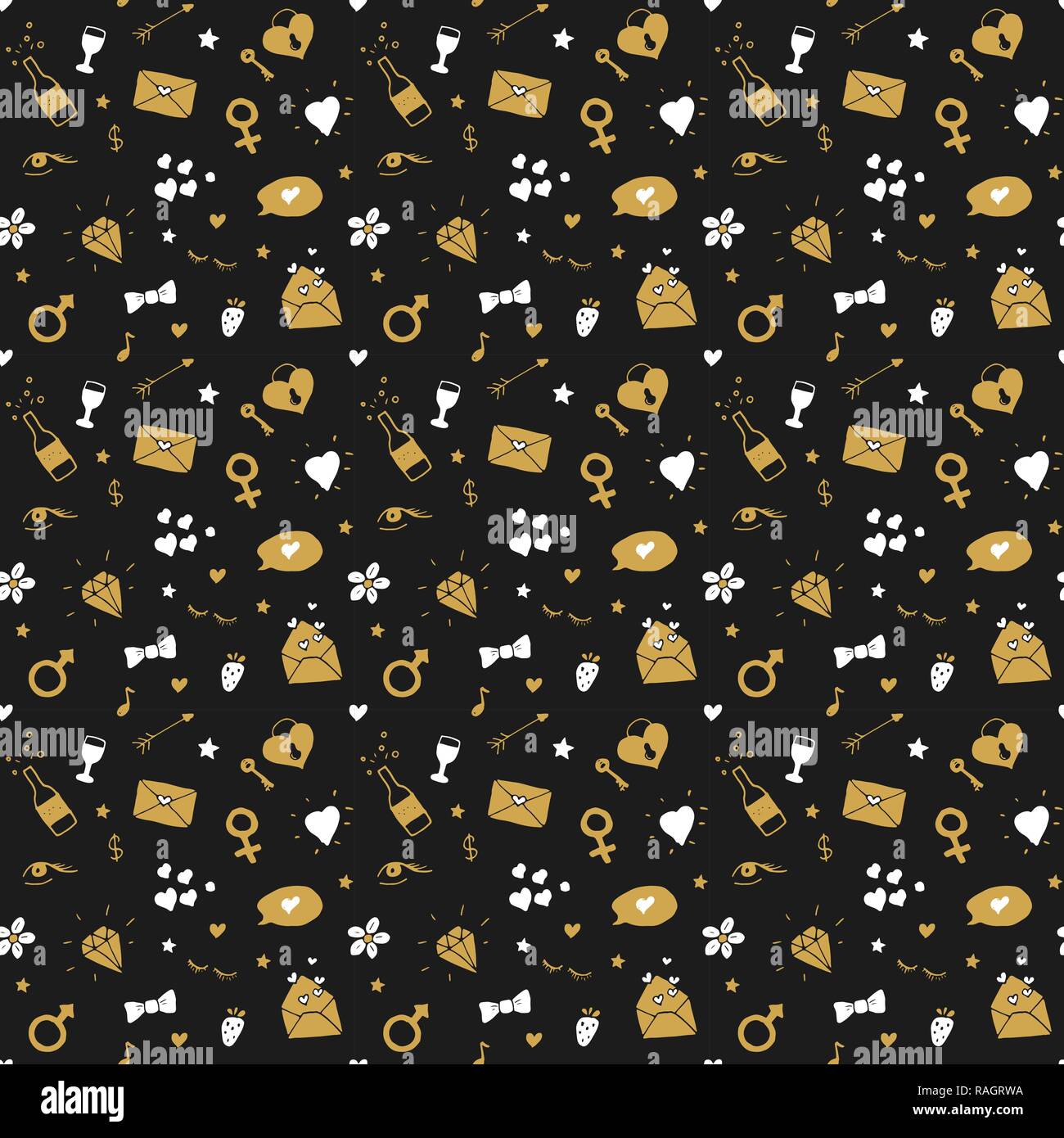 Love and Valentine Day seamless pattern vector illustration. Hand drawn ...