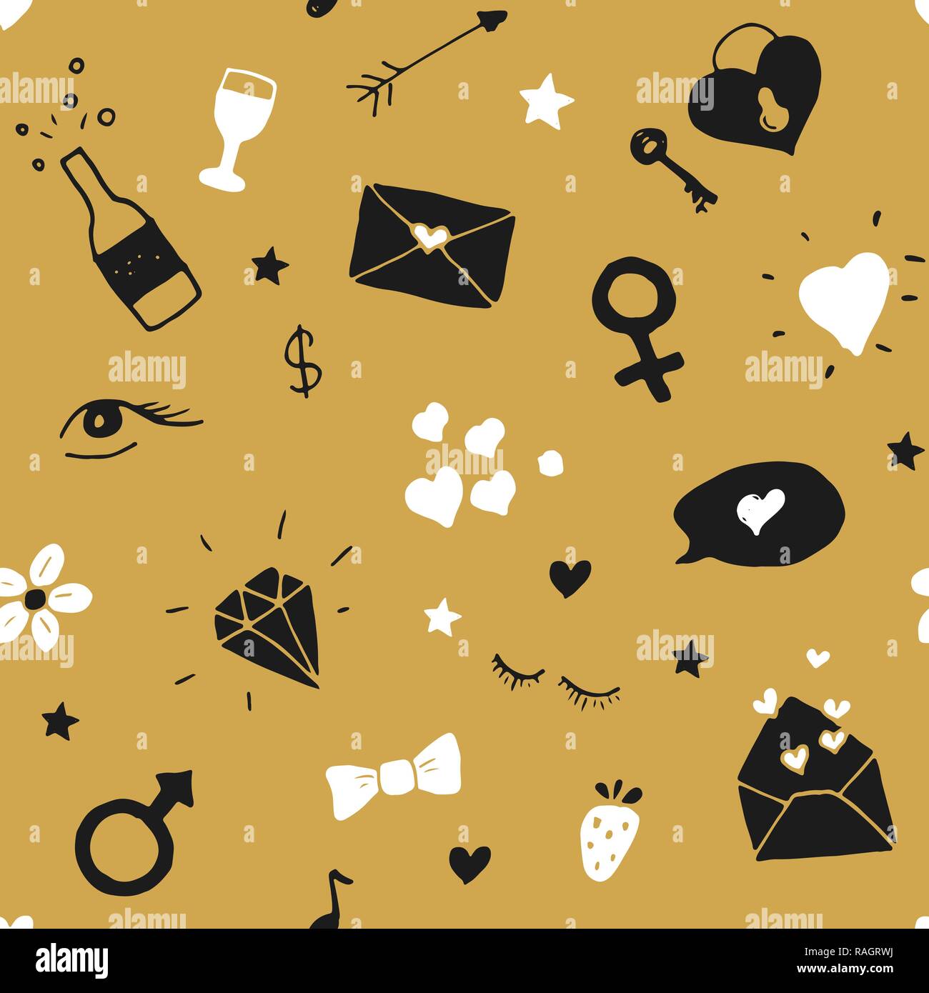 Love and Valentine Day seamless pattern vector illustration. Hand drawn ...