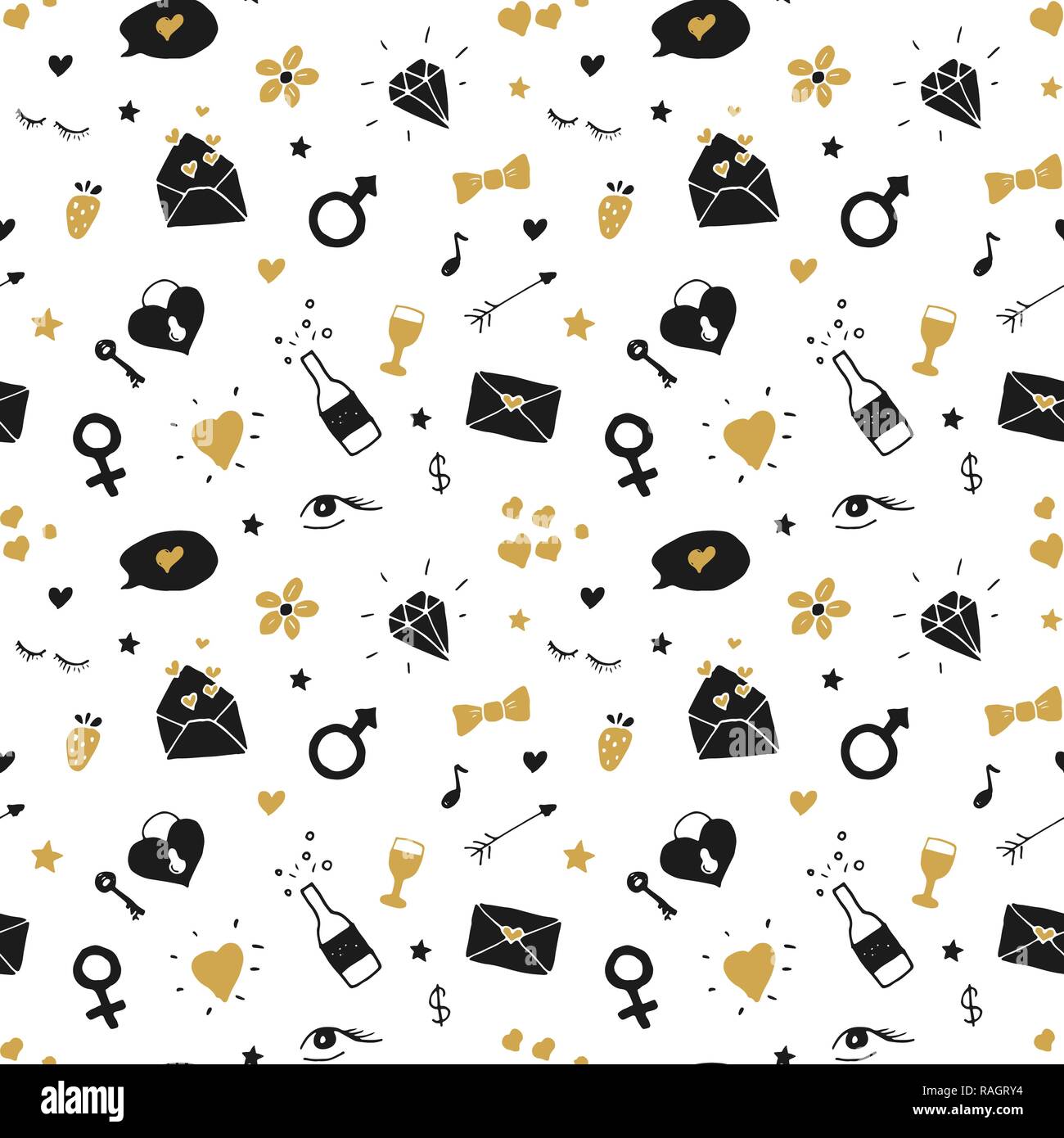 Love and Valentine Day seamless pattern vector illustration. Hand drawn ...