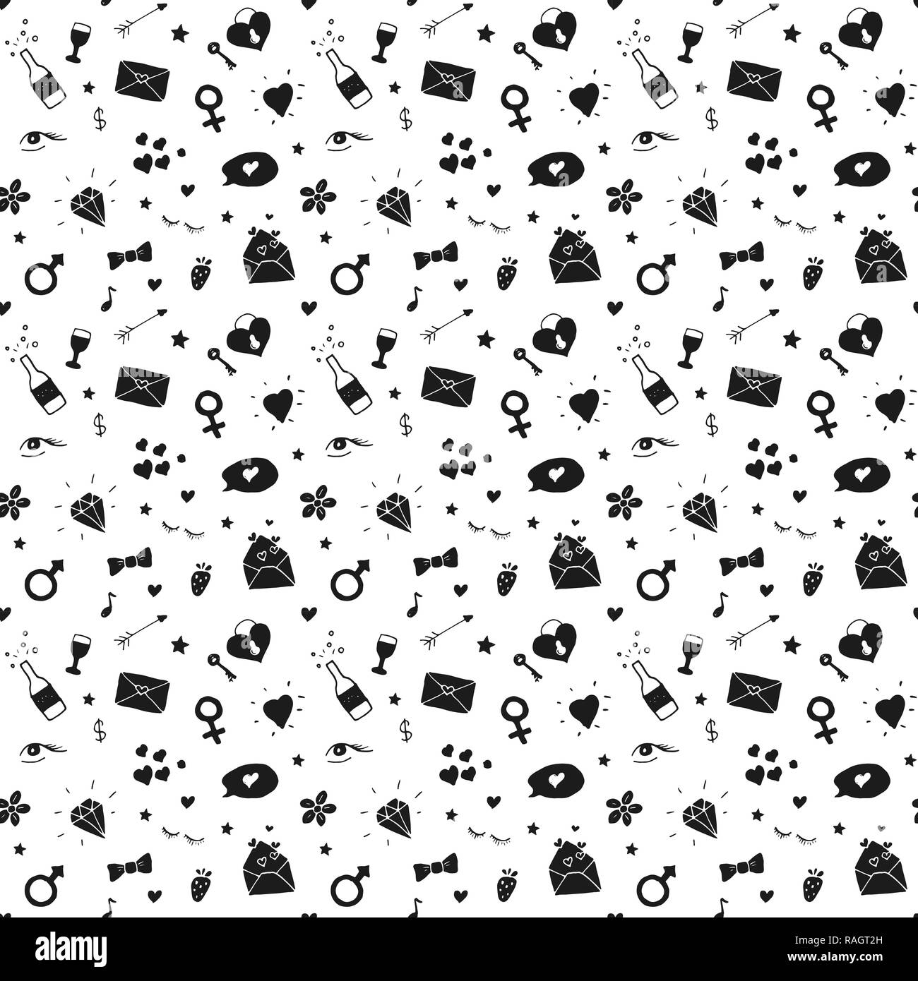 Love and Valentine Day seamless pattern vector illustration. Hand drawn ...