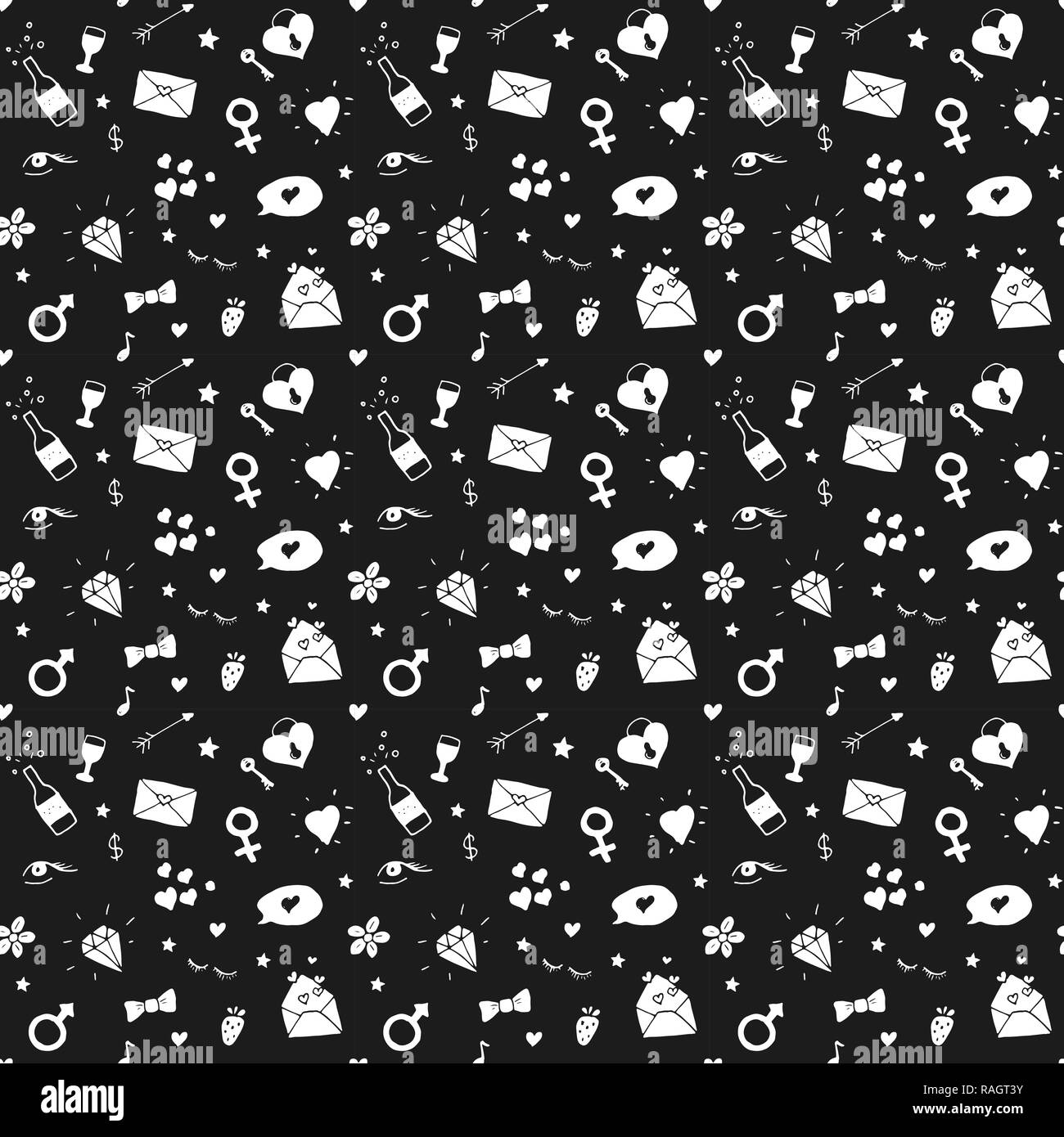 Love and Valentine Day seamless pattern vector illustration. Hand drawn ...