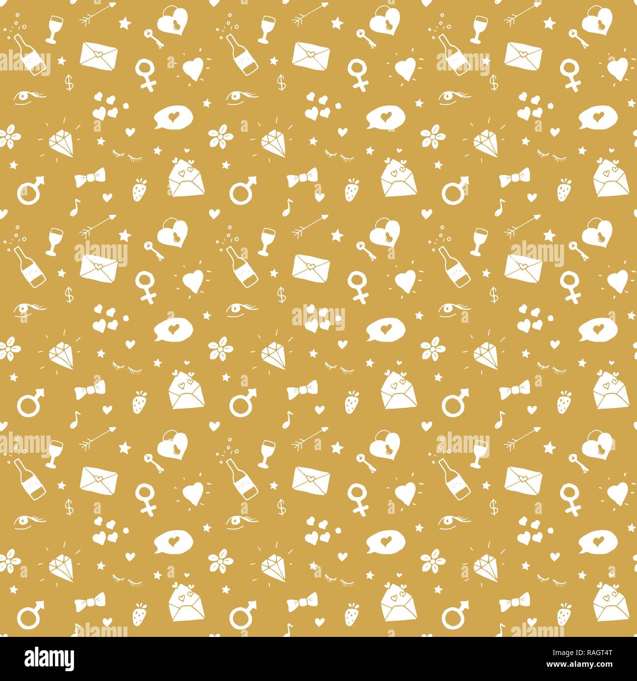 Love and Valentine Day seamless pattern vector illustration. Hand drawn ...