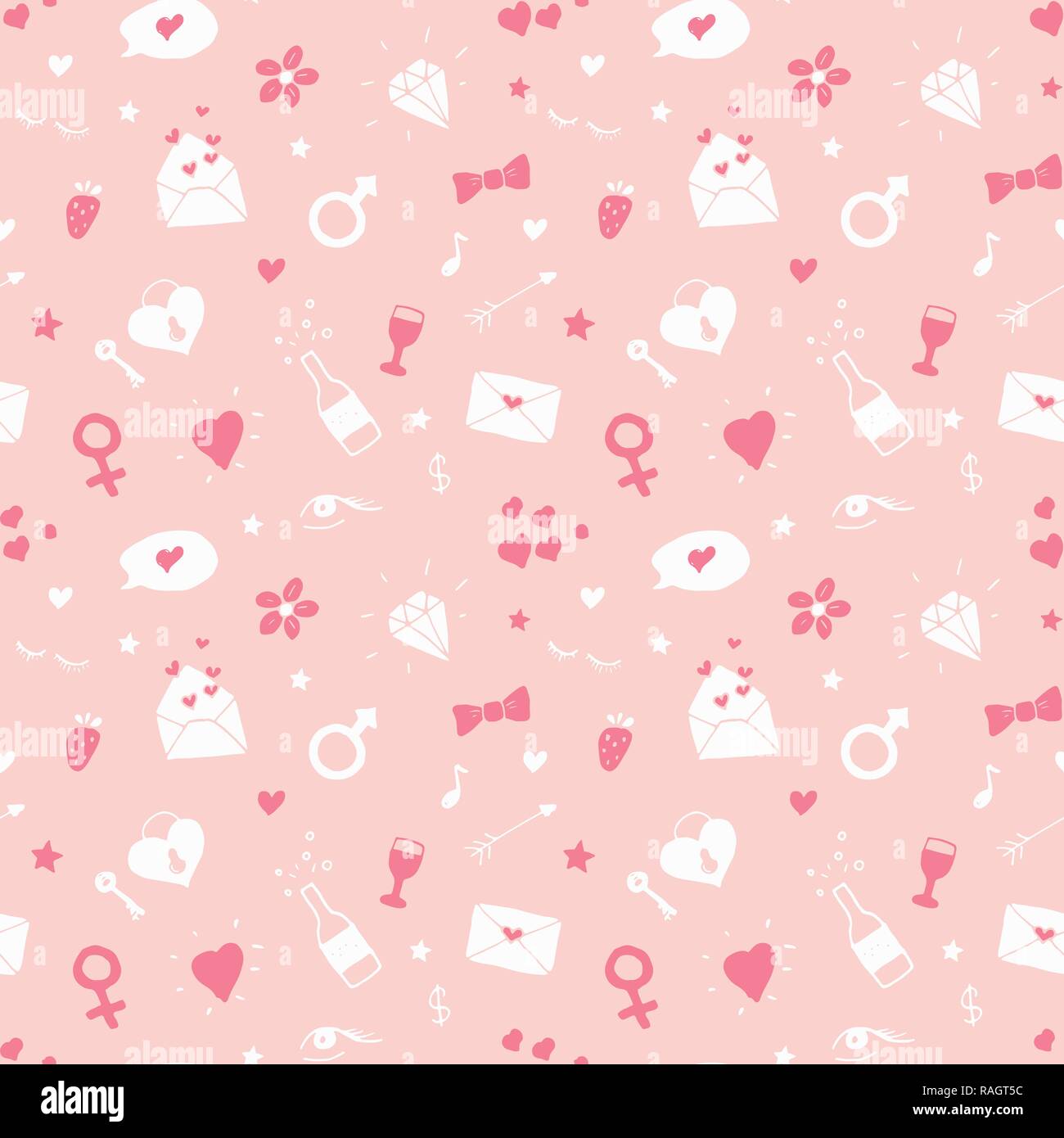 Love and Valentine Day seamless pattern vector illustration. Hand drawn ...