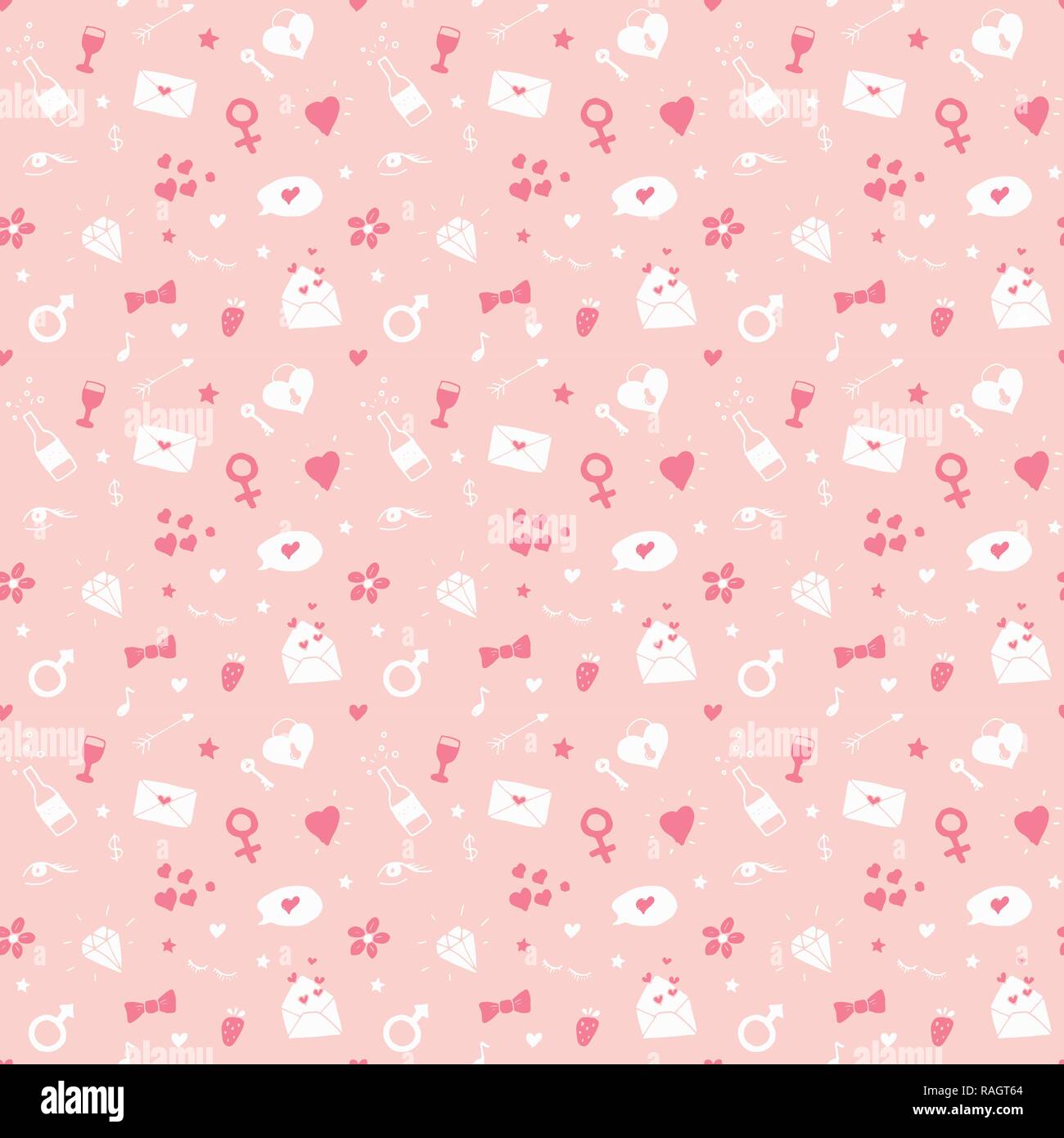 Love and Valentine Day seamless pattern vector illustration. Hand drawn ...