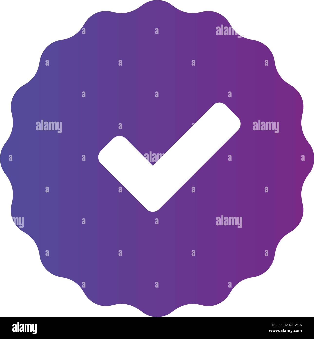 Purple approved badge sticker with checkmark, vector illustration isolated on white background. clean design Stock Vector