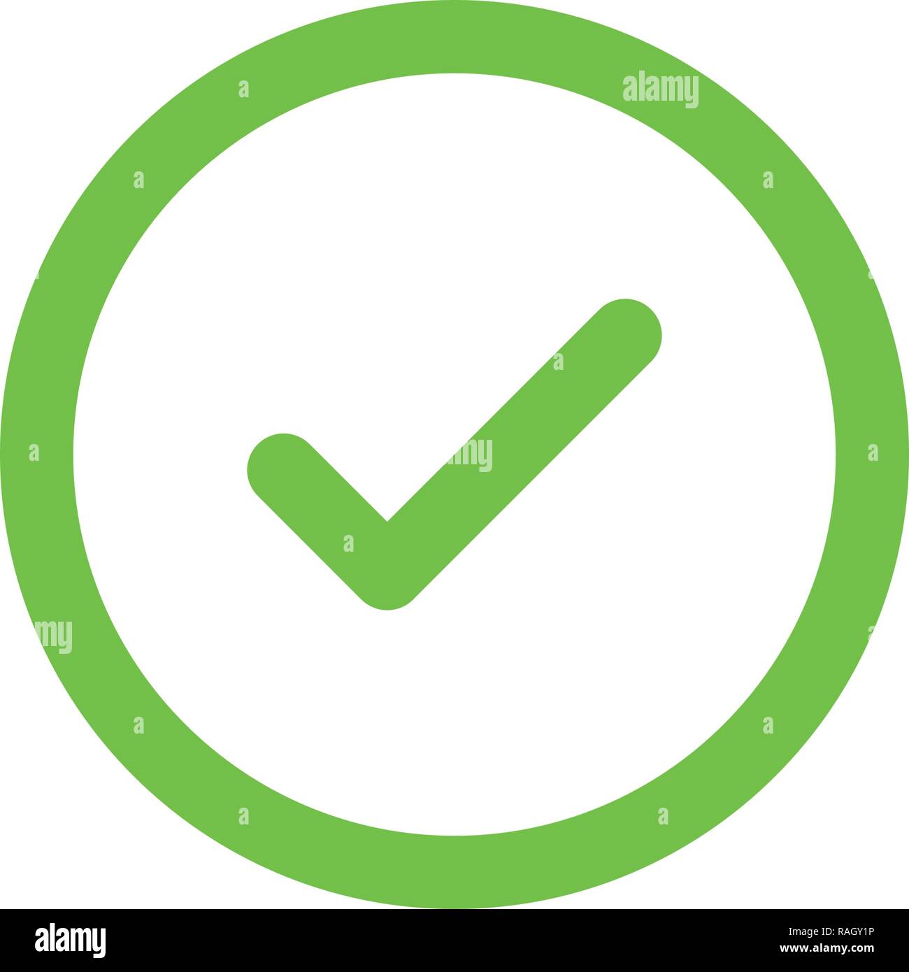 Green check mark icon in a circle. Tick symbol in green color, vector