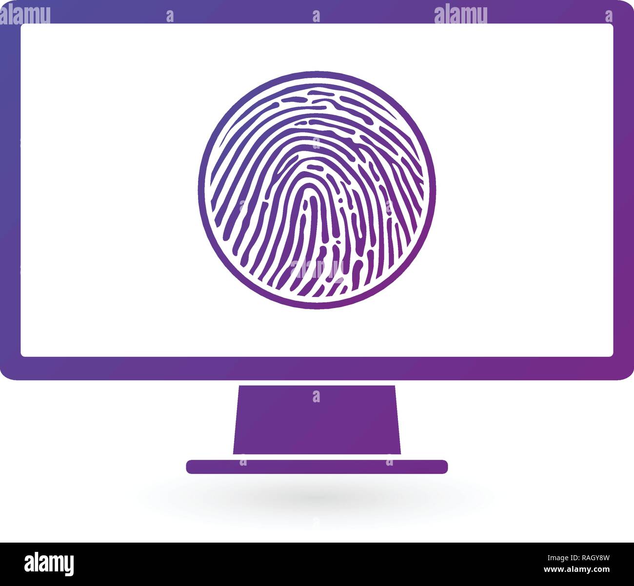 Fingerprint Recognition on computer monitor, security data concept.vector illustration isolatred on white background Stock Vector