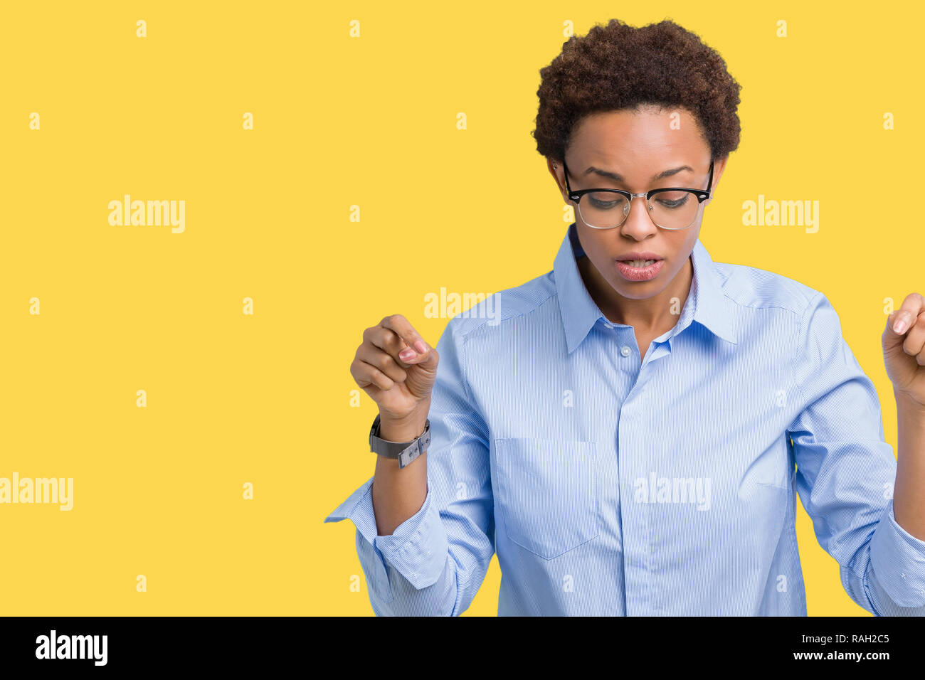 Young beautiful african american business woman over isolated ...