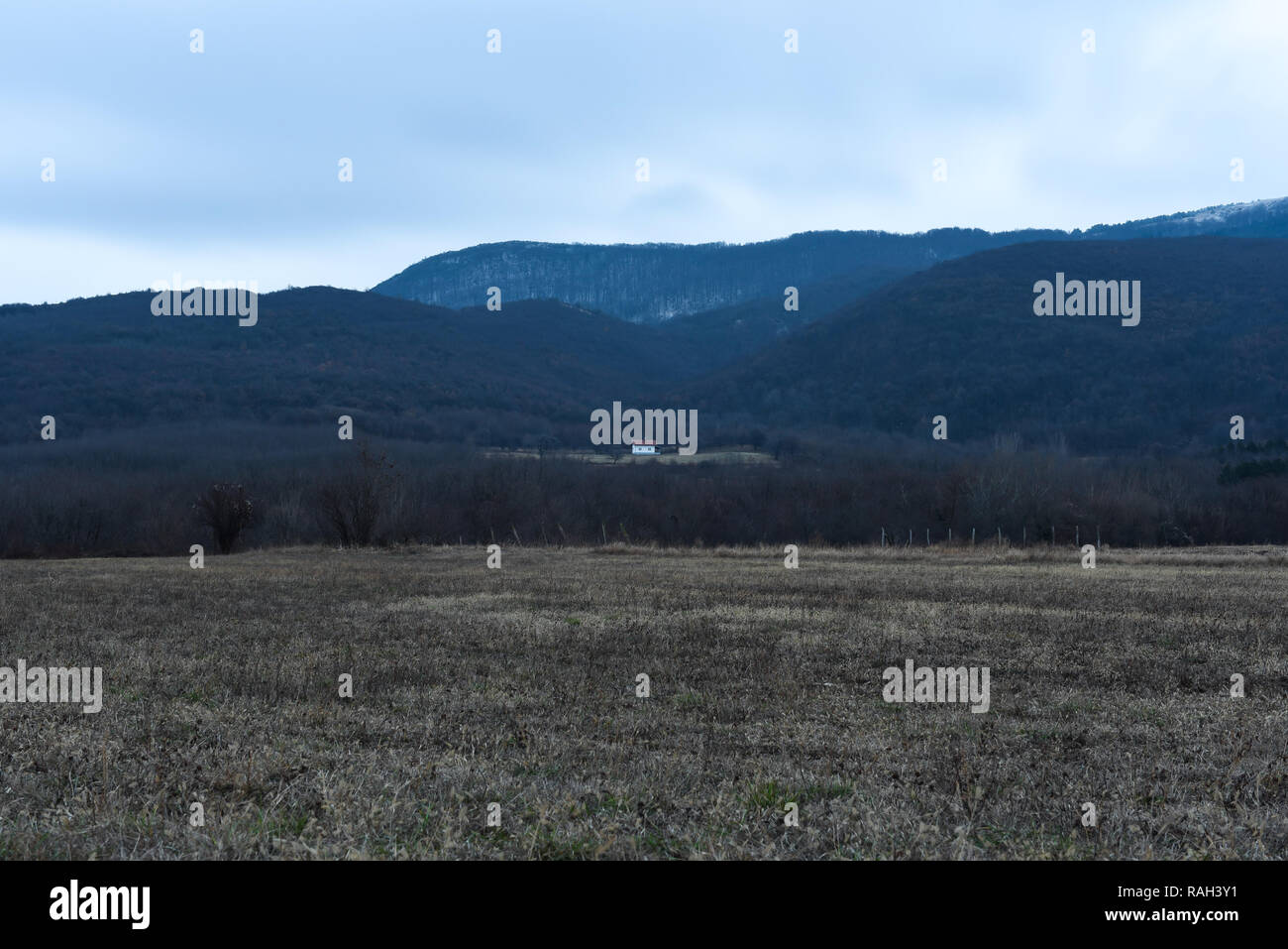 lonely holiday house in the mountains Stock Photo