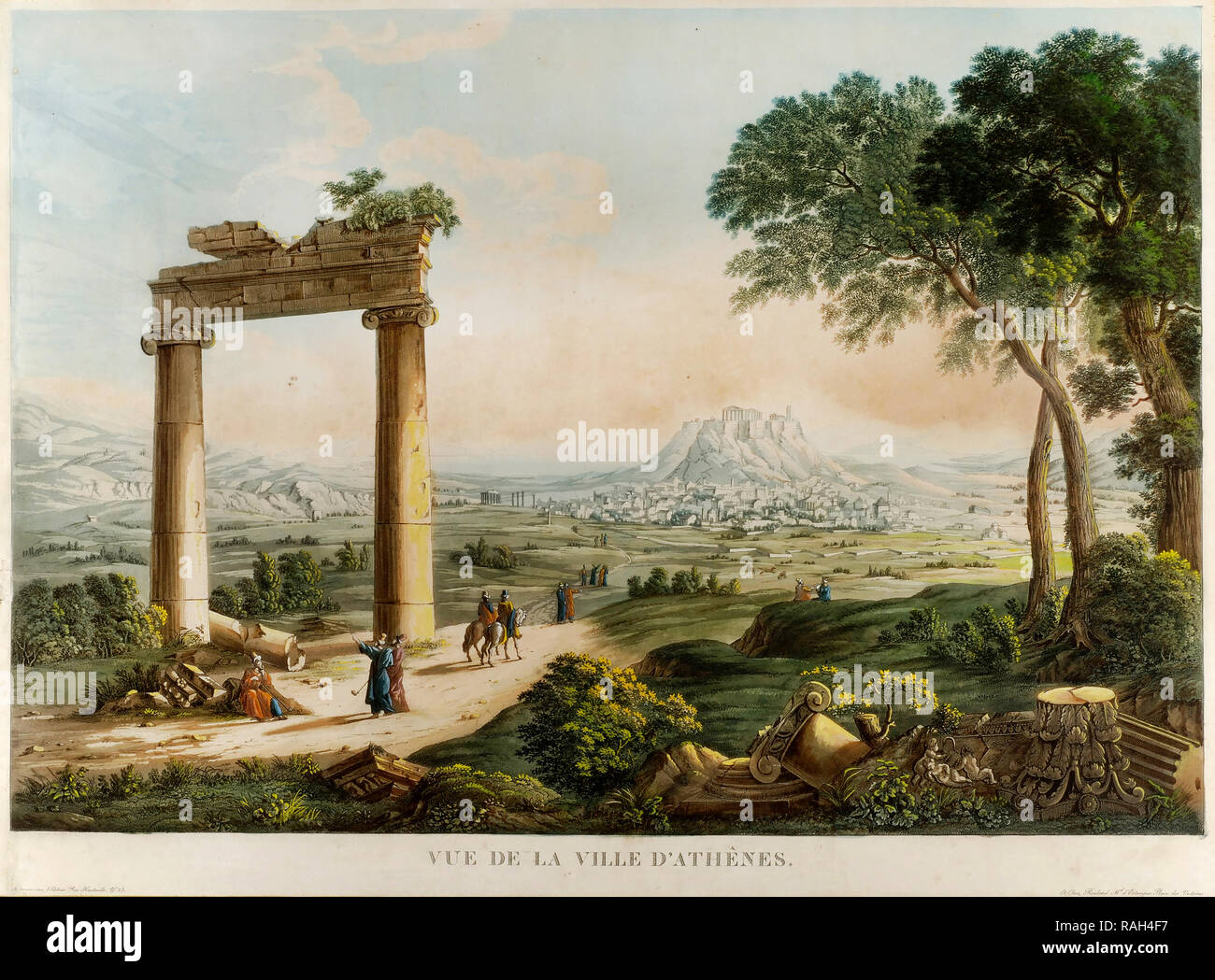 Cassas Louis-Francois, View of Athens with Hadrians Aqueduct 1813 Print, Benaki Museum, Athens, Greece. Stock Photo