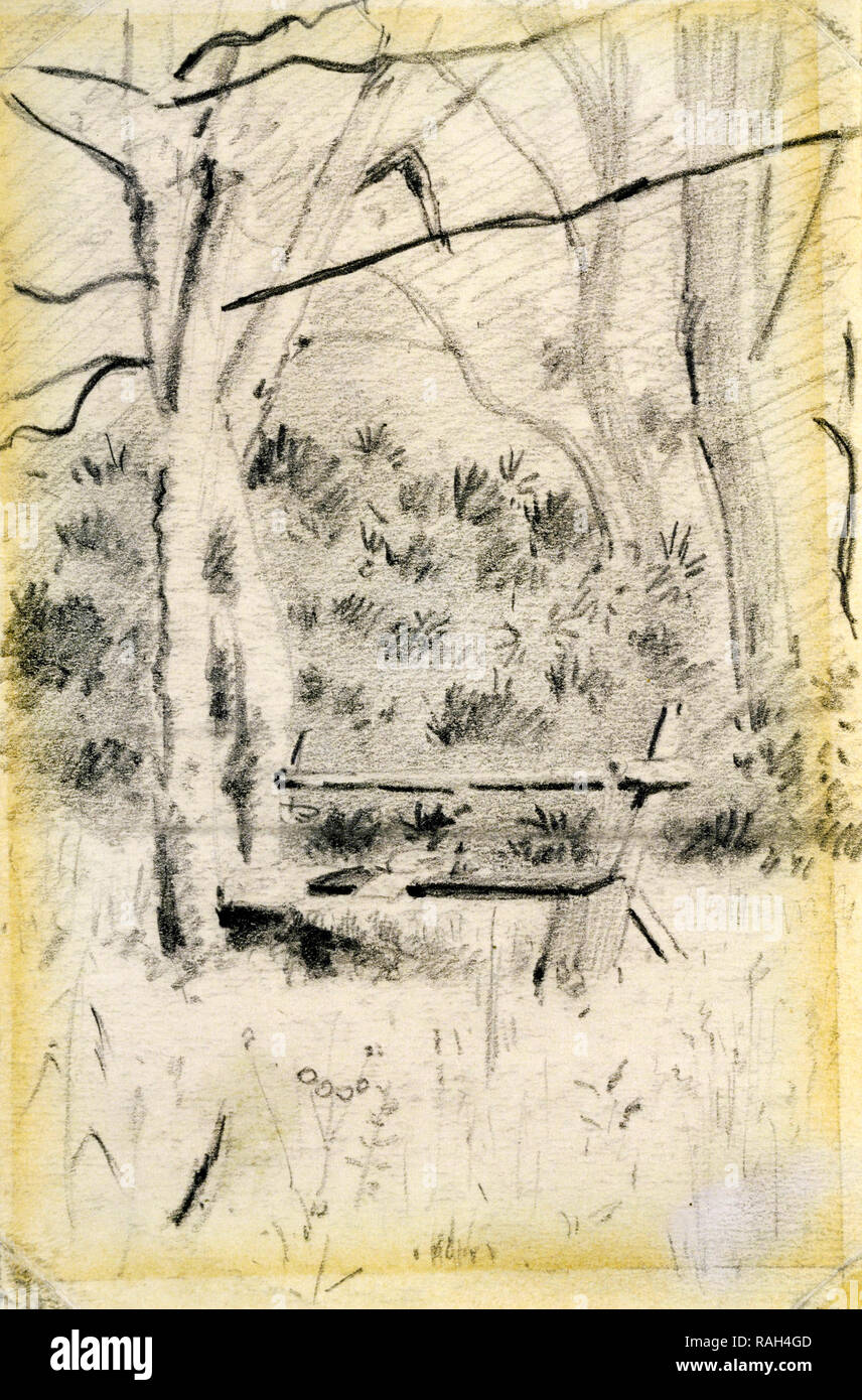 Louis Eilshemius, The Bench, Pencil on paper, The Phillips Collection, Washington, D.C., USA. Stock Photo