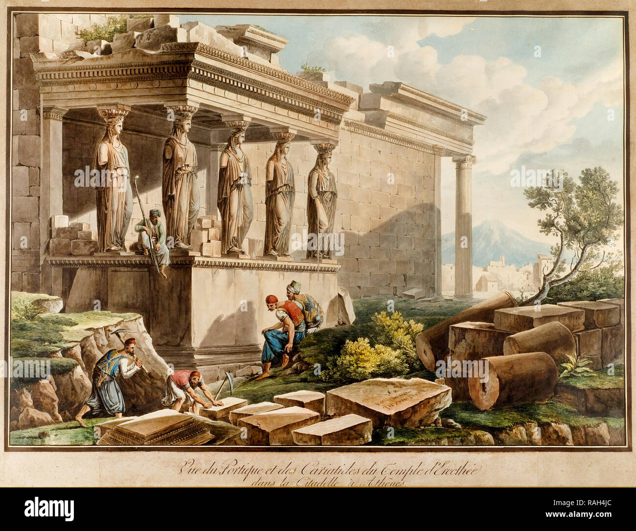 Cassas Louis-Francois, The Porch of the Caryatids on the Erectheion 1813 Print, Benaki Museum, Athens, Greece. Stock Photo