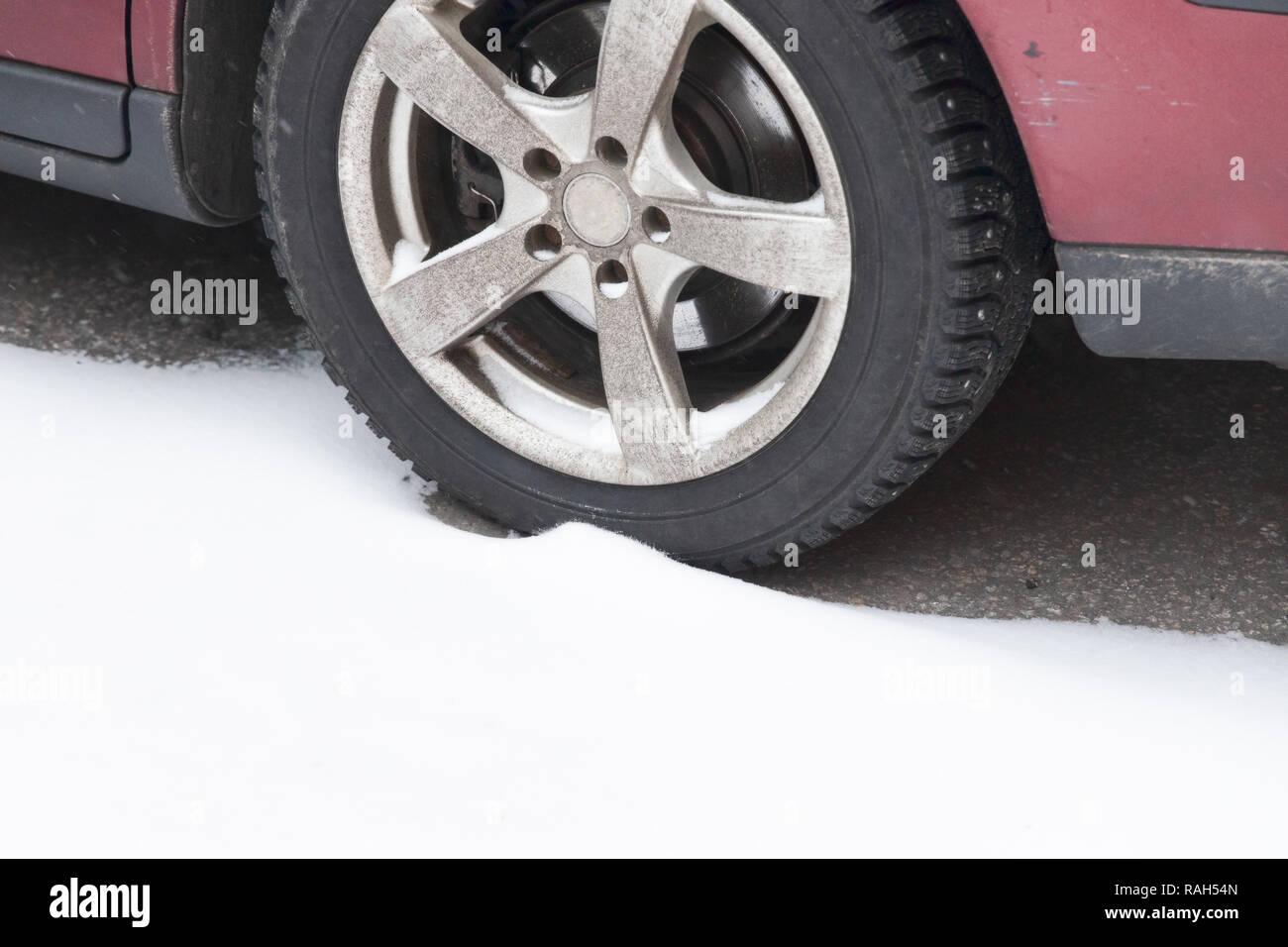 New snow and winter tire Stock Photo