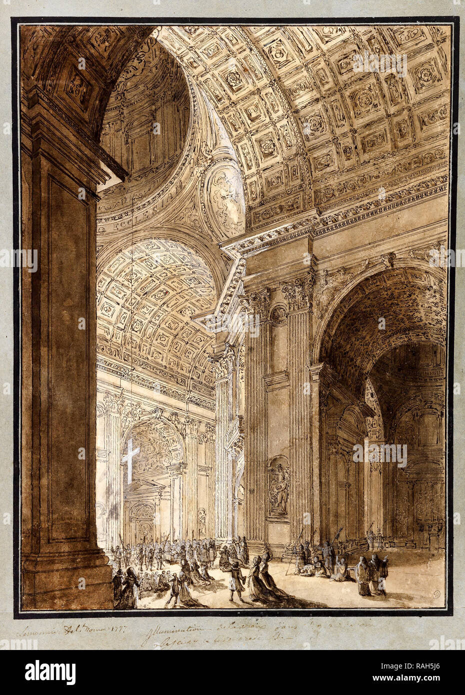 Louis-Jean Desprez, Interior of St. Peter's Illuminated, Circa 1776-1784, Pen, black ink, gouache on paper, Cooper Hewitt, Smithsonian Design Museum, USA. Stock Photo