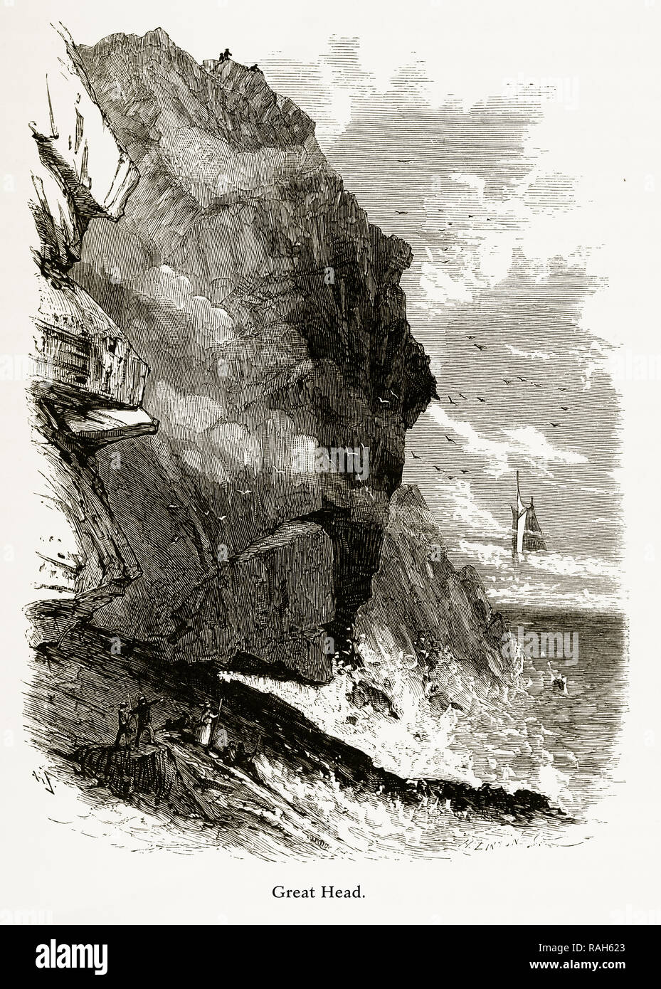 Great Head, Frenchman’s Bay, Maine, United States, American Victorian Engraving, 1872 Stock Photo