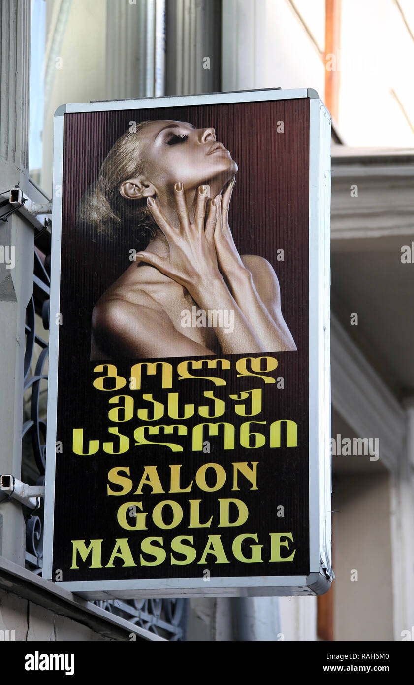 Sign for gold massage in Georgia Stock Photo