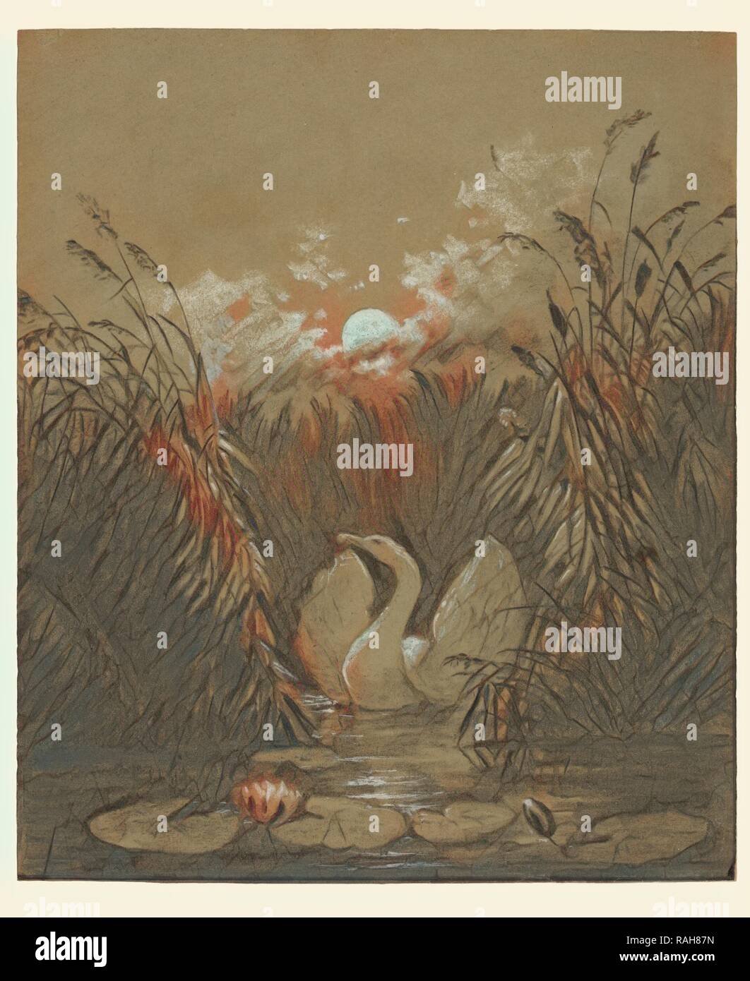 A Swan Among the Reeds, by Moonlight, Carl Gustav Carus (German, 1789 ...