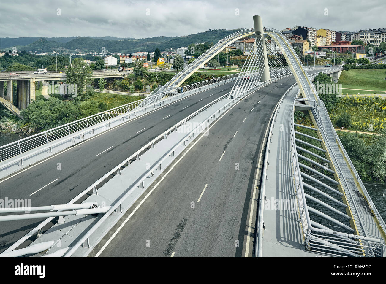 Bridge of the Millennium of Ourense, modern engineering work with mirador  to the river Miño, Galicia, Spain, Europe Stock Photo - Alamy