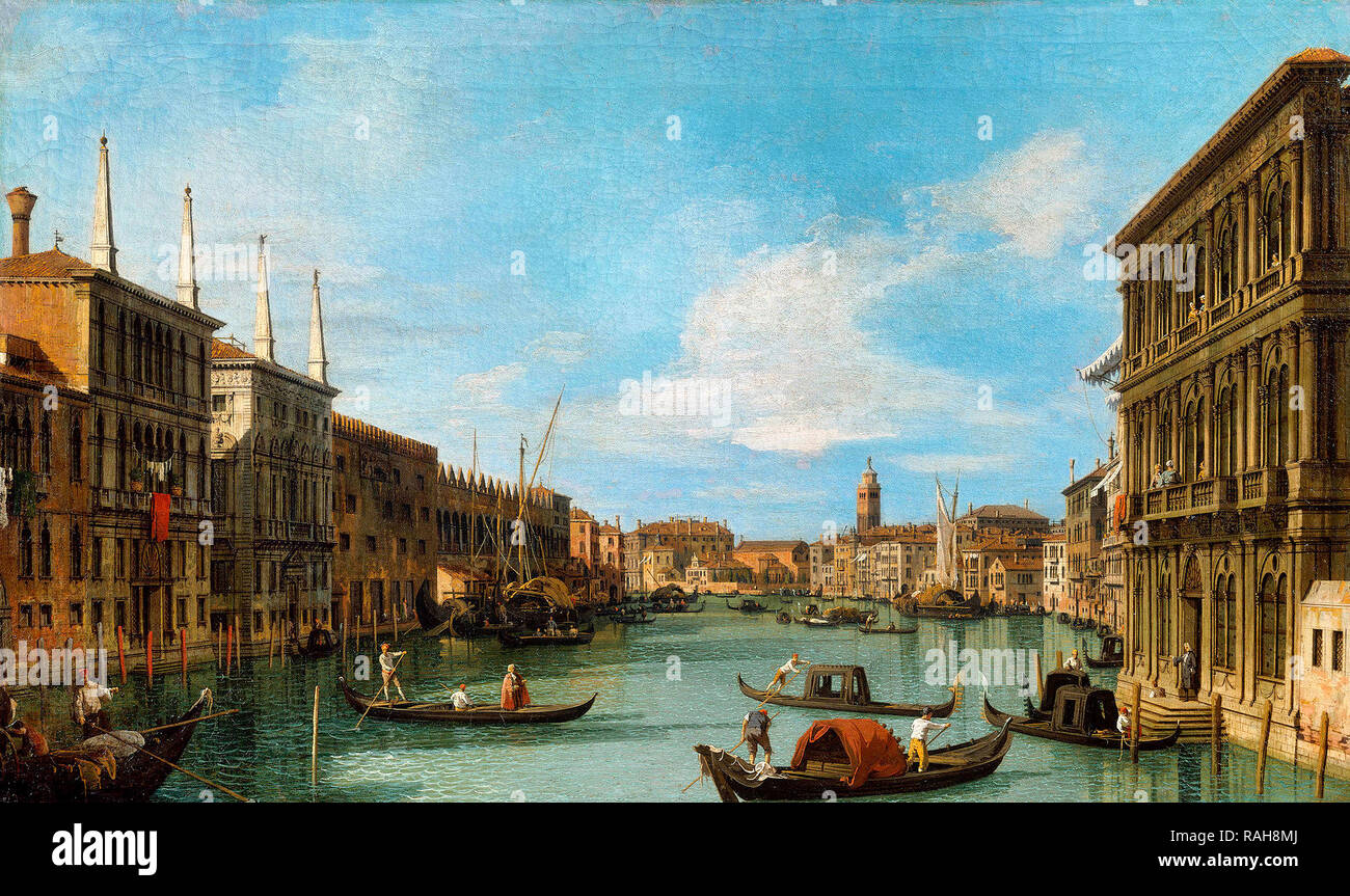 The Grand Canal from the Palazzo Vendramin-Calergi towards S. Geremia - Canaletto, circa 1728 Stock Photo