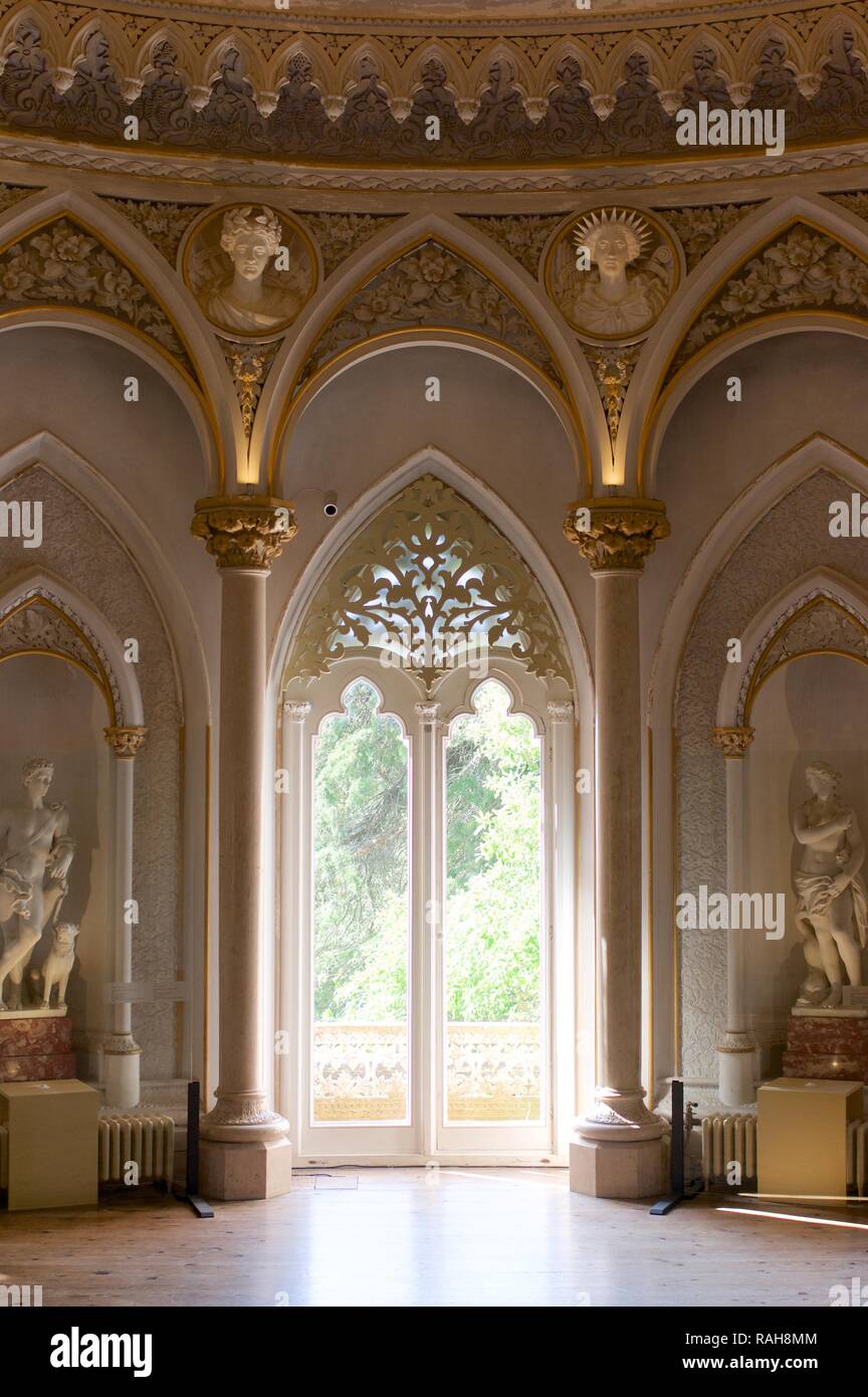 Window in the Music Room of the Palacio de Monserrate, Sintra, Portugal Stock Photo