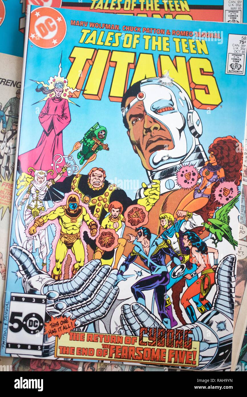 A collection of Teen Titans superhero comic books produced by DC Comics  Stock Photo - Alamy