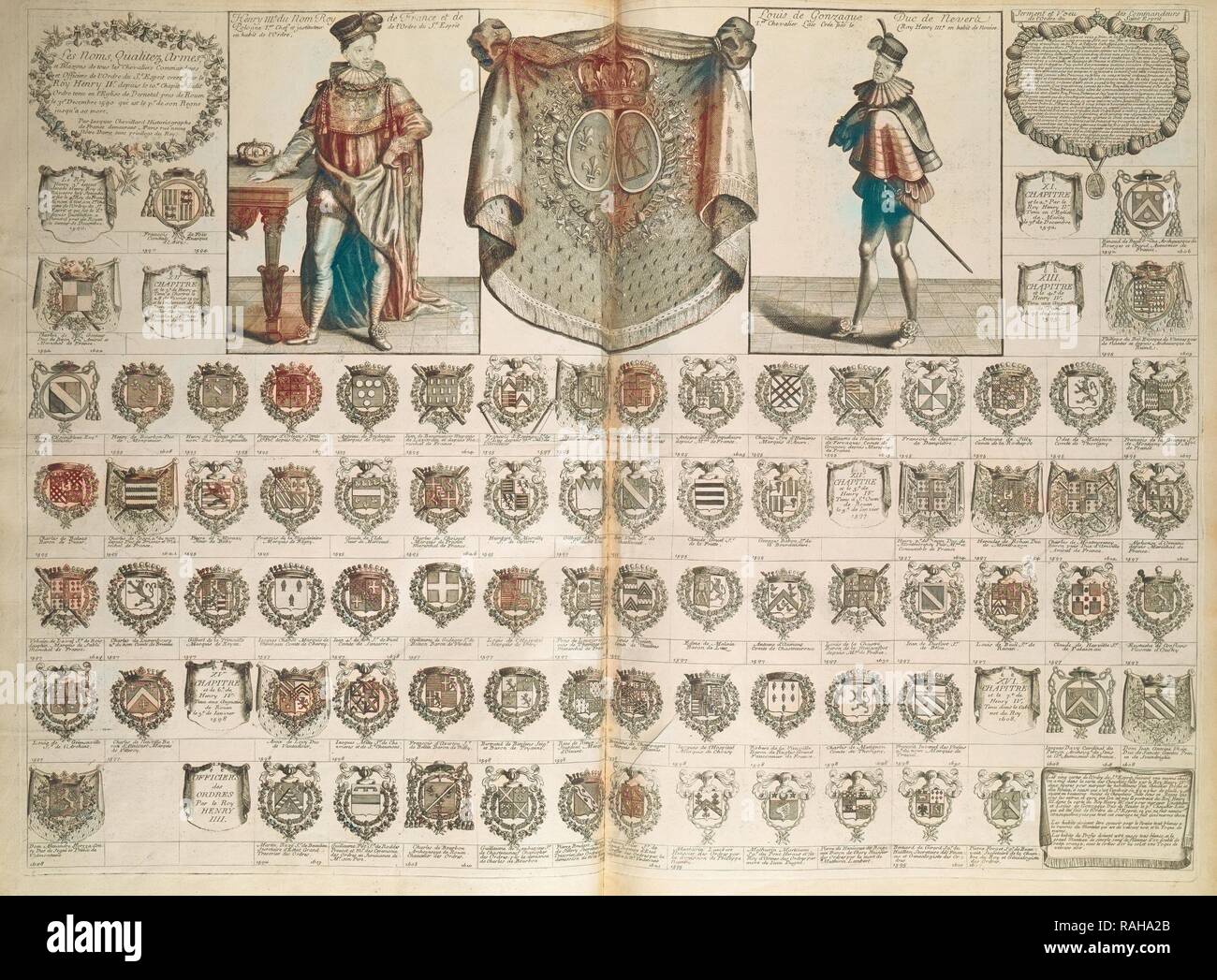 Le noms qualitéz armes et blasons, Cartes de blason, de chronologie, et d' histoire, Chevillard, J. (Jacques), 1695- reimagined Stock Photo - Alamy
