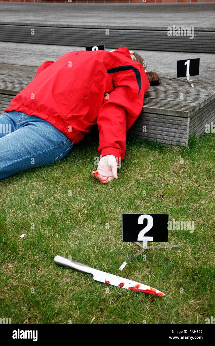 Securing of evidence at a crime scene after a capital offence, murder, homicide, crime scene department of the police Stock Photo