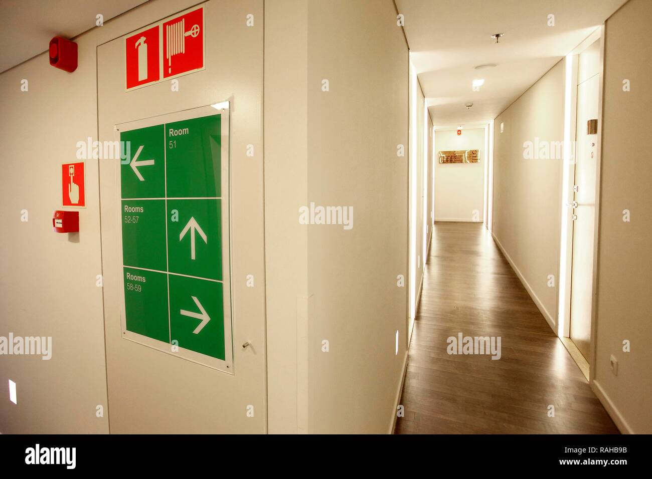 Corridor in a hotel, directions to the hotel rooms Stock Photo