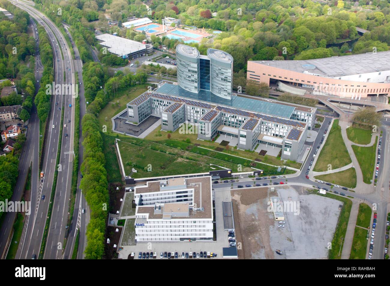 New headquarters of E.ON Ruhrgas AG, since October 2010, below the office of the IT service provider Atos, behind the Messe Stock Photo