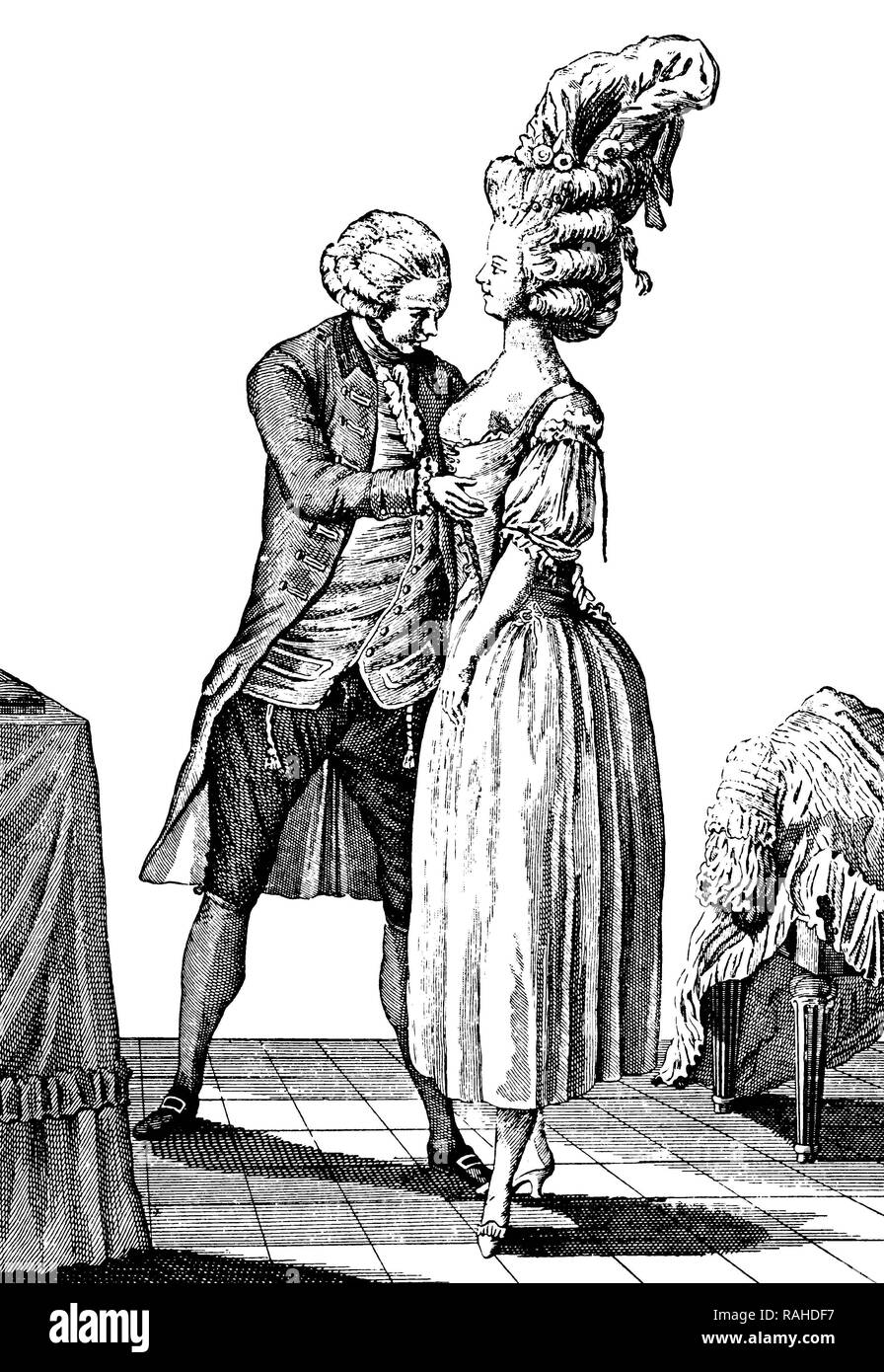 At the dressmaker's, Augsburg fashion plate, 18th Century Stock Photo
