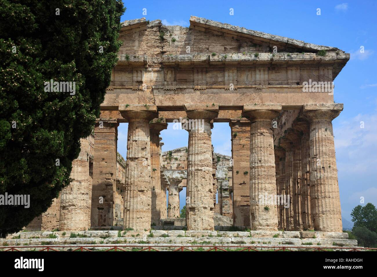 Temple of Poseidon, second Temple of Hera, Paestum, Campania, Italy, Europe Stock Photo