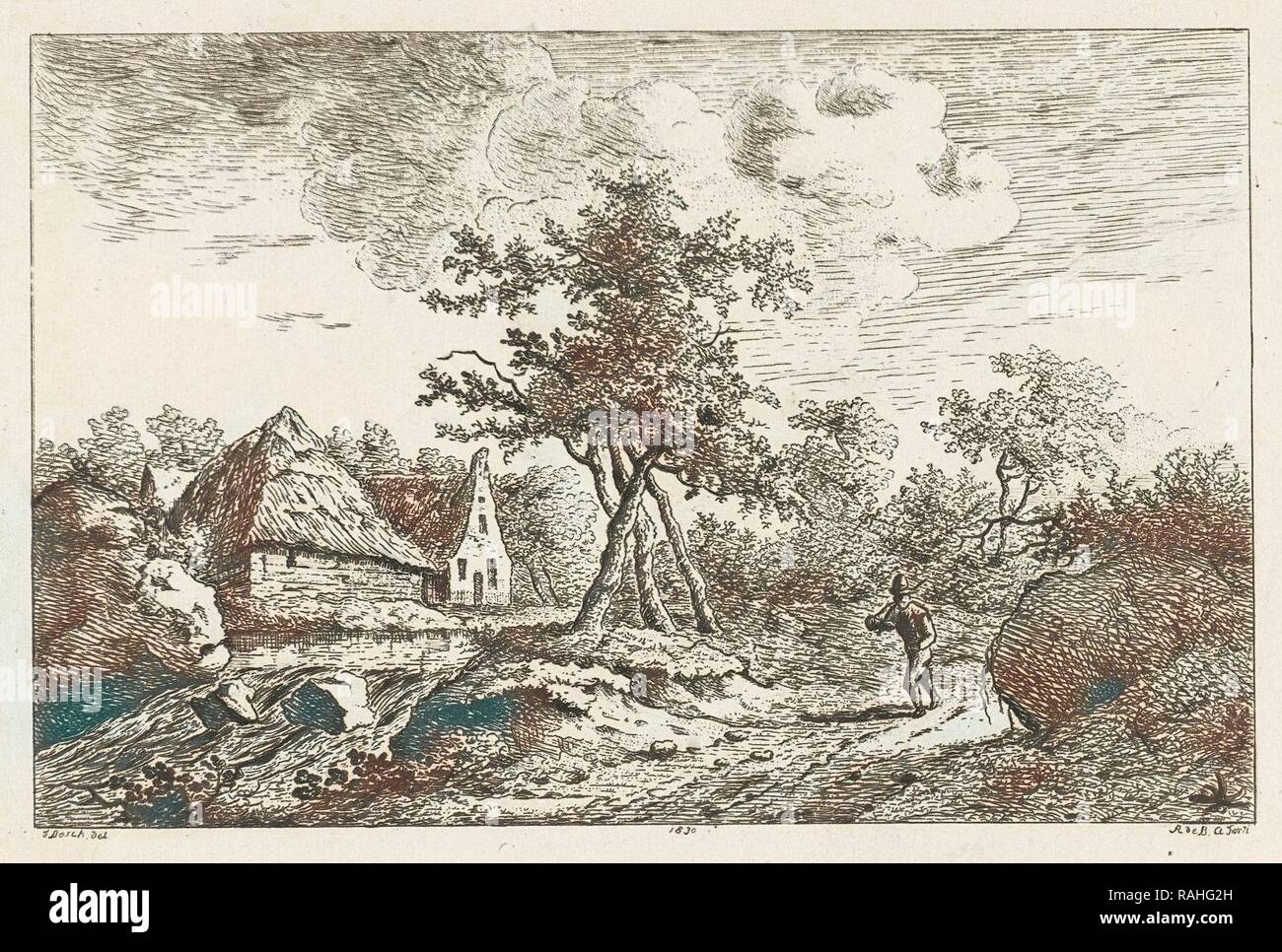 Landscape with farm, print maker: baron Reinierus Albertus Ludovicus van  Isendoorn à Blois, F. Bosch, 1830 reimagined Stock Photo - Alamy