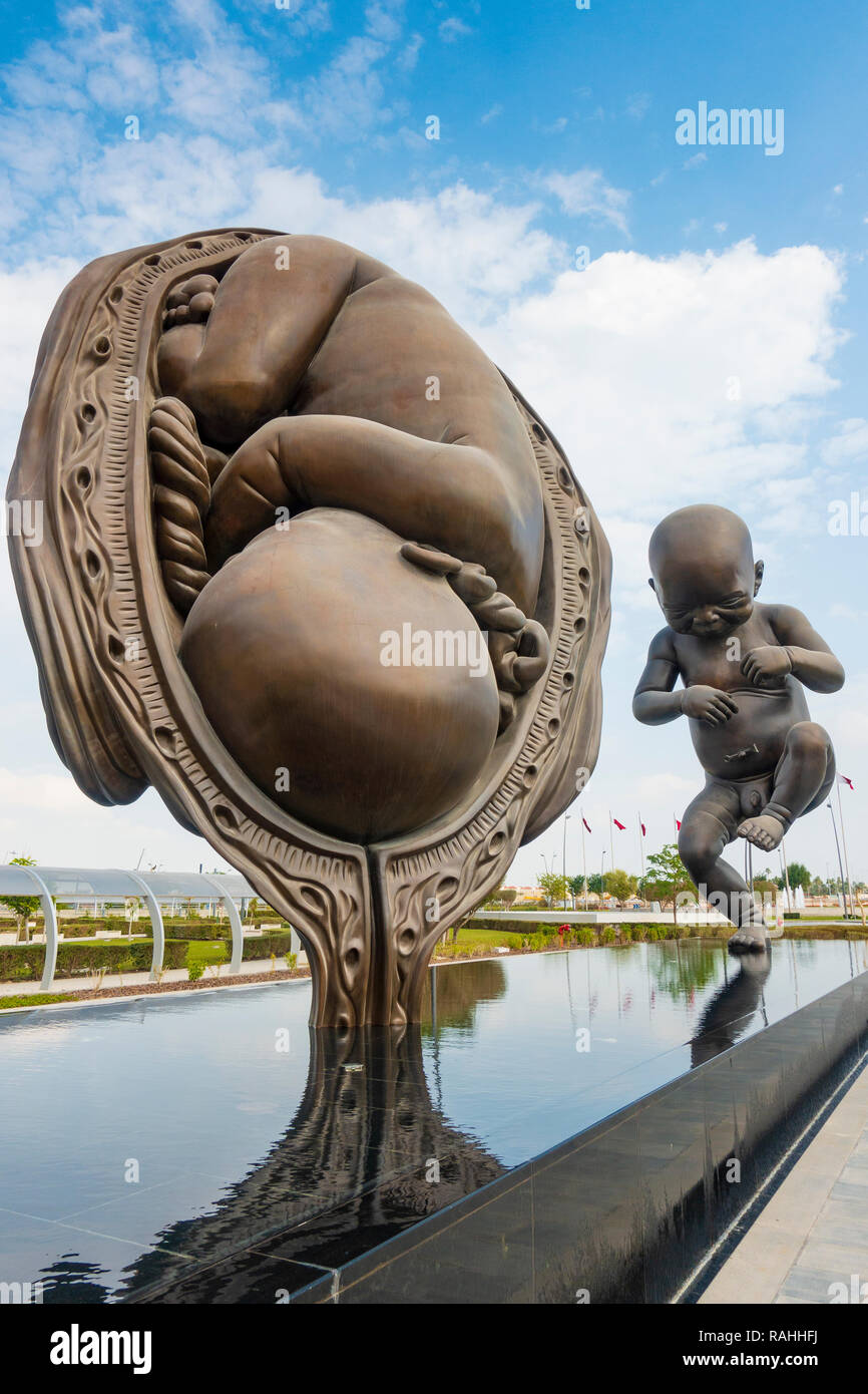 New sculptures showing stages of childbirth in the uterus by Damien Hirst at Sidra Hospital  in Doha, Qatar Stock Photo