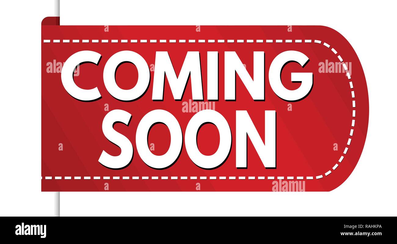 Coming soon banner design on white background, vector illustration