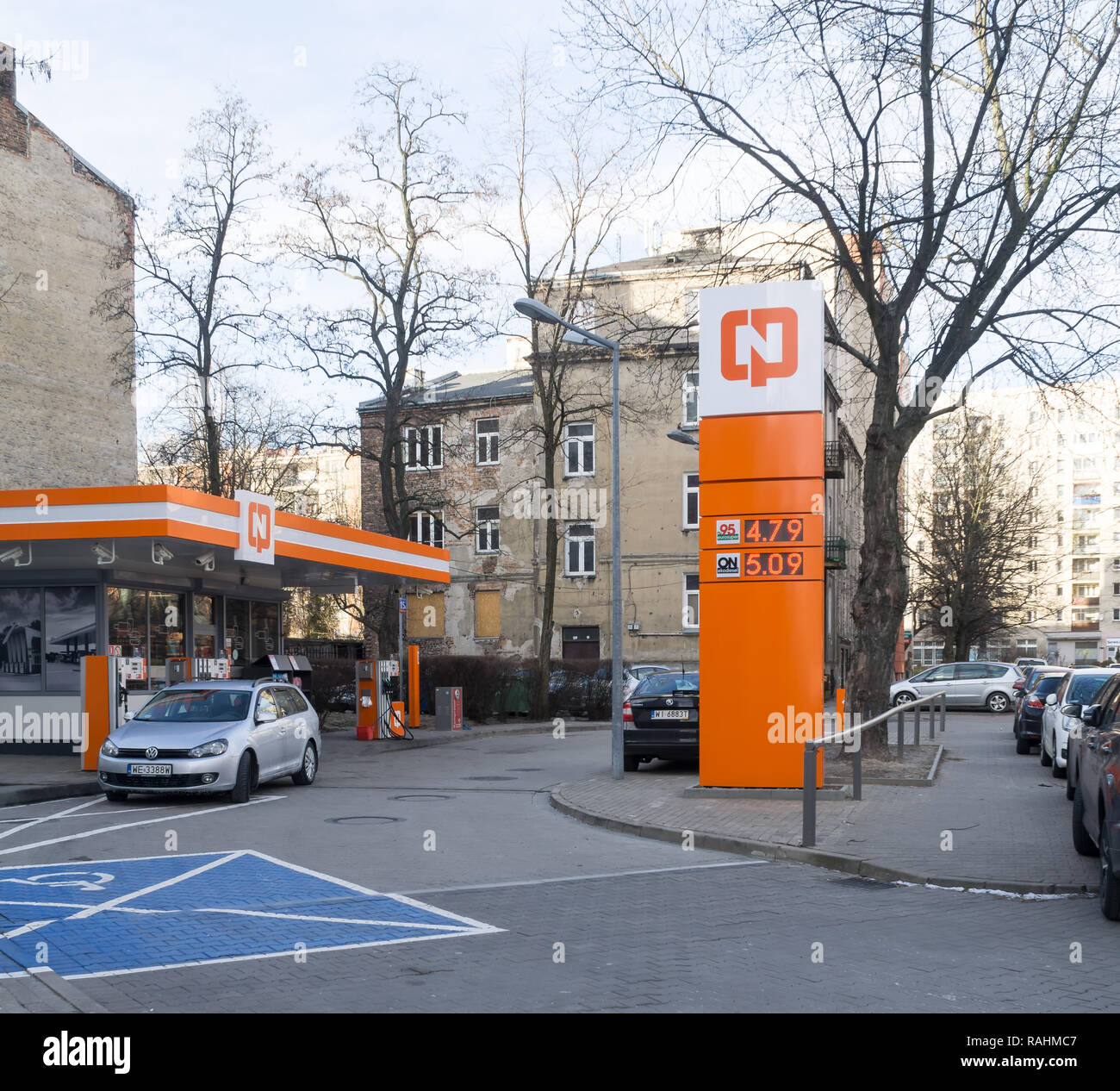 Gas station on Markowska Street in Warsaw under the reactivated CPN brand. The CPN was the only petrol distributor in the PRL. Stock Photo