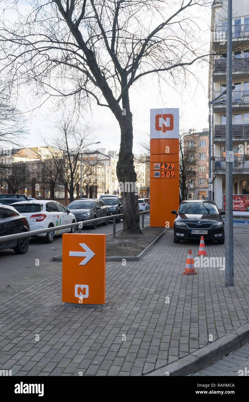 Gas station in Warsaw under the reactivated CPN brand.  The CPN concern was the only petrol distributor in the PRL. Stock Photo