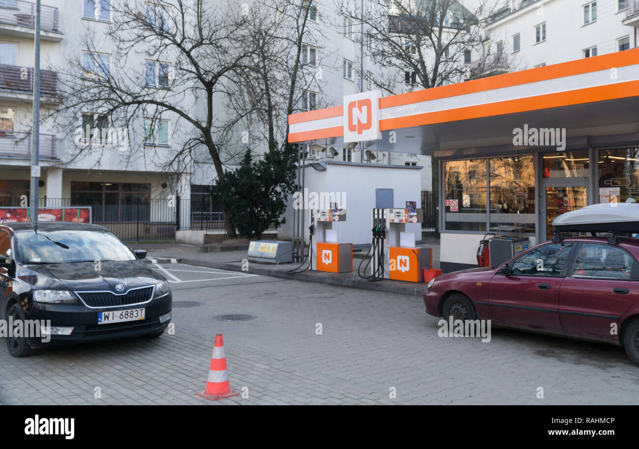 Gas station on Markowska Street in Warsaw under the reactivated CPN brand. The CPN was the only petrol distributor in the PRL. Stock Photo
