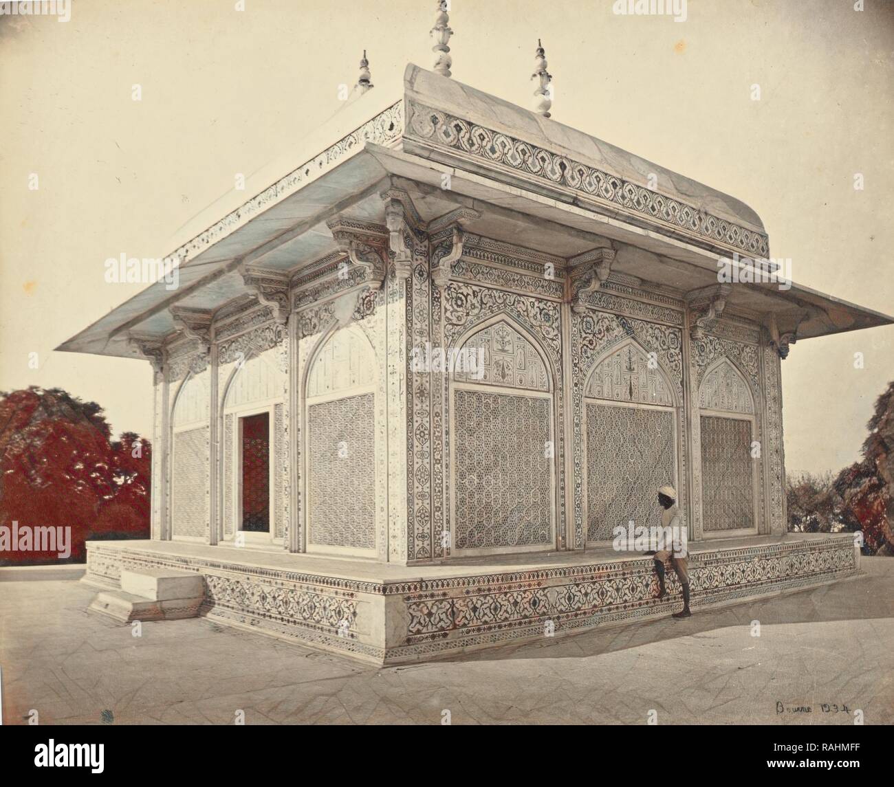 Agra, The Mausoleum of Prince Etmad-Dowlah, the Marble Cupola, Samuel Bourne (English, 1834 - 1912), Agra, India reimagined Stock Photo
